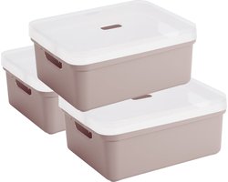 3x stuks Sunware opbergbox/mand/kist van 24 liter oud roze kunststof met transparante deksel - 45 x 35 x 18 cm