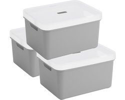 3x stuks Sunware opbergbox/mand/kist van 32 liter lichtgrijs kunststof met transparante deksel - 45 x 35 x 24 cm