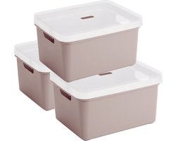 3x Sunware opbergbox/mand/kist van 32 liter oud roze kunststof met transparante deksel - 45 x 35 x 24 cm