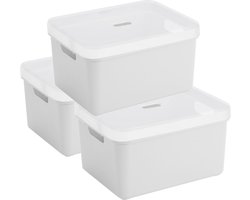 3x Sunware opbergbox/mand/kist van 32 liter wit kunststof met transparante deksel - 45 x 35 x 24 cm