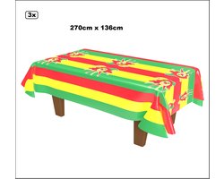 3x Tafelkleed Carnaval rood/geel/groen 270cm x 136cm - Festival thema feest Carnaval tafel kleed