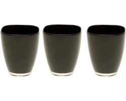 3x Zwarte vierkante vazen van glas 17 cm - bloempot / bloemen vaas