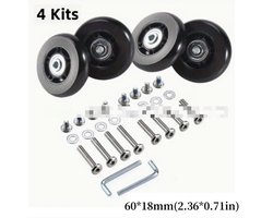4 (60 x 18 mm) reservewielen voor bagage, rubberen wielen, reservewiel voor trolleykoffers, geschikt voor Samsonite harde koffers, met kogellagers, reparatieset.
