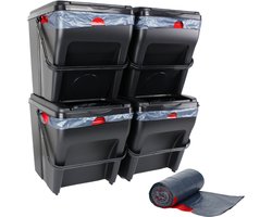 4 Afvalscheidingsbakken met 10 vuilniszakken - Stapelbaar - 4 x 25 liter - Afvalbak Afvalscheiding - Prullenbak Afvalscheiding - 4 stuks