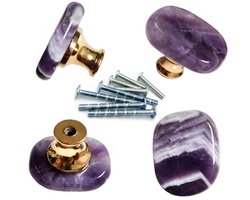 4 Amethist Steen Dressoir Knoppen - Kristalkast Edelsteen Trek Handgrepen voor Meubeldeuren - Doe-Het-Zelf met Schroeven