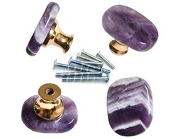 4 Amethist Steen Dressoir Knoppen - Kristalkast Edelsteen Trek Handgrepen voor Meubeldeuren - Doe-Het-Zelf met Schroeven