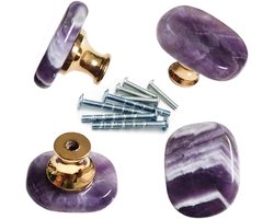 4 Amethist Steen Dressoir Knoppen - Kristalkast Edelsteen Trek Handgrepen voor Meubeldeuren - Doe-Het-Zelf met Schroeven