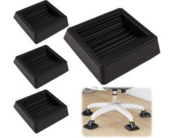 4 Antislip meubelonderzetters | Zwart, 8 x 8cm | Anti-glijdende rolstoppers | Rubberen meubelwielstoppers | Stoelstoppers | Antislip meubelrolschaatsen | Wielen, vloeren, meubels