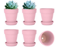 4" Bloempot van Roze Klei met Schotel - Set van 6 Perzik Roze Kleine Terra Cotta Bloempot met Afvoergat en Tray - Terracotta Pot voor Binnen- en Buitenplanten