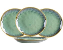 4-delig aardewerk serviesset in groen - salade, dessert, ontbijt en taartborden voor 4 personen