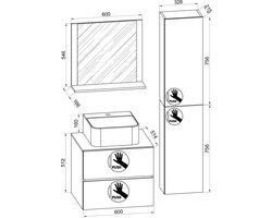 4-delig badmeubel Wastafel Badkamermeubelset Wastafel Lendas-BL Breedte 60 cm Lade