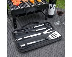 4 Delig BBQ Gereedschapset in Draagtas - Barbeque accessoires Set - Grill - Barbeque Tang Spatel Vleesvork - Bbq - Rvs