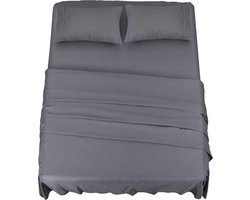 4-Delig Beddelakenset (Voor Beddenmaat 180x200 cm, Grijs) - Polyester Microvezel Stof - 1 Hoeslaken & Vlakke laken met 2 Kussenslopen 50x75 cm