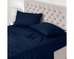 4-Delig Beddelakenset voor Beddenmaat 180x200 cm - Marineblauw Polyester Microvezel