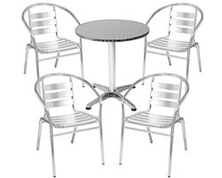 4-delig bistroset met ronde aluminium tafel Ø 60 cm en 4 stapelstoelen