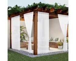 4-Delig Buitengordijn 160x250cm Wit | Transparant Terrasgordijn voor Veranda & Pergola | Decoratief Vitrage | Zonwering & Verduistering | Ook voor Woonkamer & Slaapkamer
