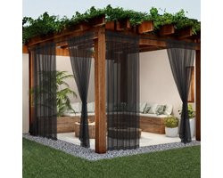 4-Delig Buitengordijn 160x250cm Zwart | Transparant Terrasgordijn voor Veranda & Pergola | Decoratief Vitrage | Zonwering & Verduistering | Ook voor Woonkamer & Slaapkamer