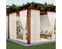 4-Delig - Buitengordijnen - 160x250cm - Decoratief Vliegengordijn voor Buiten - Vitrage - Transparante terrasgordijnen - Zonwering, Verduistering en Isolatie - Voor Woonkamer, Slaapkamer, Veranda, Pergola, Cabana - Champagne Kleur
