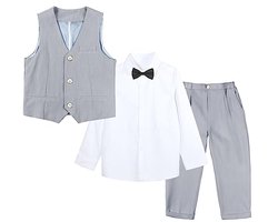 4-delig jongens vestset voor feestelijke gelegenheden - Beige, Blauw en Grijs, Maten 2-13 jaar