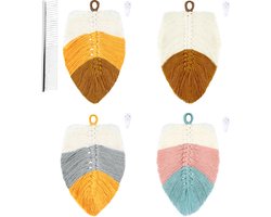 4-Delig Macrame Leaf Wandkleed Set - Bohemian Wandtapijt - Handgemaakt Woonkamer Muurdecoratie - Boho Muurkleed - Wandhanger & Muurhanger - Muurtapijt Wanddecoratie - Wanddoek Kamer Wall Decoratie - Home Slaapkamer Tapestry Muurkleed -Wit