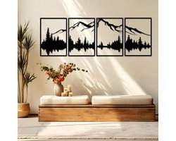 4-delig Metalen Wanddecoratie Set - Berg & Bos Motief - Minimalistische Wanddecoratie voor Woonkamer