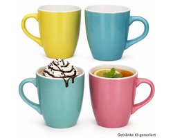 4-delig set Henni koffiekopjes, elk 1x geel, roze, groen & blauw van keramiek – Q96000190