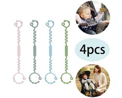 4-delig Set Siliconen Baby Speelgoed Bevestigingsbanden - Verstelbare Riem tegen Verlies van Fopspeen en Drinkbeker - Geschikt voor Kinderwagen, Wipstoel en Bijtring (Lichtroze, Lichtblauw, Lichtgroen, Grijs)