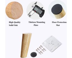 4-delige 20cm houten meubelpoten Massief taps toelopende houten tafelpoten Schuine bankpoten Vervangende meubelpoten met montageplaat Schroeven en antislipbeschermer
