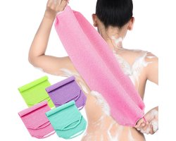 4-delige badhanddoekenset - badhanddoeken - badlaken - badhanddoek - Exfoliërende badhanddoek - Rekbare badhanddoek met trekkoord - 45*20 cm - Grasgroen/paars/roze/groen