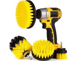 4 delige Borstelset voor Boormachine | Schrobborstel Opzetstuk | 4 maten Boorborstels | Reinigingsborstels voor Binnen en Buiten | 50mm / 100mm / 120mm / 89mm | Geel