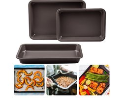 4 Delige Braadslede Set - Ovenschotels - Braadslee Set - Koolstofstaal - Chocolade/Taupe - Non-Stick/Krasvast - Met 1 Nylon Spatel