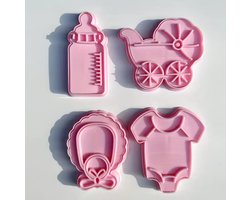 4-Delige Cookie Cutter set - Uitsteekvorm - Babyshower - Fondant & Bakvormen - Baby - Roze