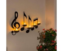 4 delige creatieve muzieknootkaarshouder-Theelichthouder -Stijlvolle Wanddecoratie voor Sfeervol Interieur-Metalen Design - Inklapbaar-zwart