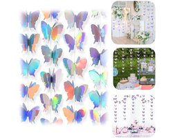 4-delige Decoratieve linten - Vlinderbanner - Feestdecoratie - Papieren ornament - 3D vlinder - Achtergrondstrip - Voor het decoreren van feesten, verjaardagen, bruiloften, woonkamers, markten (2 m - Levendige kleuren)