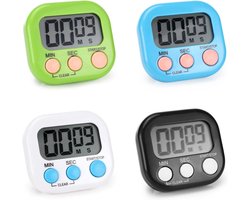4-delige digitale magnetische timer - kookwekker - Timer - kookwekker digitaal - Bak- en oefentimer - Groen/Blauw/Wit/Zwart - ABS-materiaal