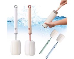 4-delige flessenreinigingsborstel, flessenborstel, sponsborstel met lange steel, verstelbare spons voor het reinigen van wijnglazen, kommen en kopjes, glazen vazen, thermoskan