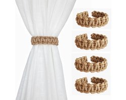 4-delige geweven gordijnbindersset - gordijn embrasse - gordijnhouder - Gordijnrek - Landelijke stijl - Geschikt voor lichte gordijnen - Bruin - Katoenlinnen