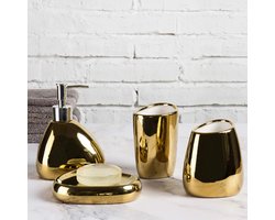 4-delige Gouden Badkameraccessoire Set – Zeepdispenser, Mondwaterbeker, Tandenborstelhouder & Luxe Badkamergeschenk | Badkamerdecoratie, Sanitair Accessoires, Toiletset