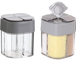 4-delige grijze plastic zout- en peperstrooier kruidenpotjes voor keuken, barbecue en camping (2 stuks)