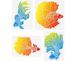 4-delige herbruikbare goudvis sjabloon set in 2 maten voor DIY kunst en decoratie - Perfect voor schilderen op muren, hout en stof met dieren thema's