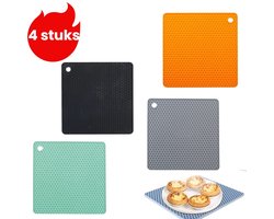 4-delige hittebestendige siliconen honingraat vierkante onderzetter - Hittebestendige onderzetter voor pannen en borden - Anti-verbrandingsonderzetter - Oranje-rood - Mintgroen - Zwart - Grijs