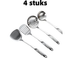 4-delige keukenset - Schuimspaan, spatel, soeplepel, vergiet - Geschikt voor alle keukentaken - Geschikt voor het bereiden van diverse gerechten - Roestvrij staal - Zilver