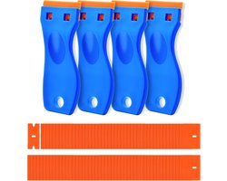 4-delige kunststof schraper en 120-delige mesjes, stickerverwijderaar, geschikt voor het schrapen van kunststof schrapers, lijmverwijderaar voor keukenapparatuur, stickers en verf op ramen