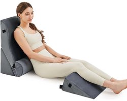 4 Delige Kussenset - Rugkussen - Rugsteun Bed - Leeskussen - Ergonomisch ontwerp - Wasbaar - Lendesteun - Inclusief Afneembare Kussenslopen - Antraciet - 4 Delig