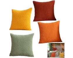 4 delige kussensloop, kussensloop voor kussens, kussensloop voor de slaapkamer, kussensloop van corduroy, geschikt voor woonkamer, bed, bank, slaapkamer (45*45cm, geel + oranje + oranjebruin + grasgroen)