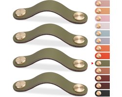 4-delige leren ladegrepen - Groene kastgrepen - Kaptafelknoppen Kastdeurgrepen - Leren handgrepen - Geschikt voor kaptafels, kasten en keukenkasten