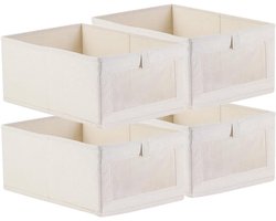 4-delige Linnen Schubladen Organizer Set, Opbergdozen met Venster voor Kleding, Ondergoed en Accessoires - Vouwbare Stoffen Dozen L41XB28XH17cm Beige