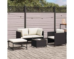 4-delige Loungeset | Tuinset | Tuinmeubelset | Zitset met kussens poly rattan zwart