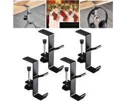 4-delige mantelhaak - sokken houder - voor slingers - haakstang voor kerstsokken voor de open haard - met 2 haken - aluminium - verstelbare - stevige sokkenhouder - geschikt voor planken en tafelranden