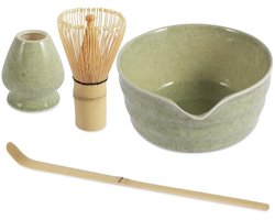 4-delige Matcha-set, Matcha-theeset, inclusief bamboeboon en theelepel, badstandaard en 600 ml Matcha-kom, handgemaakte Matcha - groente